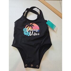 Outdoor Oasis Infant Swimsuit 18M Black One-Piece Vacay Vibes Snap‎ Bottom NWT